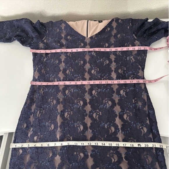 NEW $199‎ ALEX EVENINGS [ 18 R ] Sequined Lace Mermaid Gown in Navy Tan - Picture 4 of 12